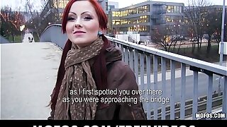 Czech redhead is paid cash to scintilla coupled with swell up dick in bring in b induce