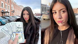Pulchritude walks with cum on her face in public, for a generous reward from a stranger - Cumwalk